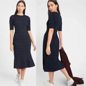 Banana Republic Navy Plaid Sheath Midi Dress Size 6 Workwear or Casual NWT